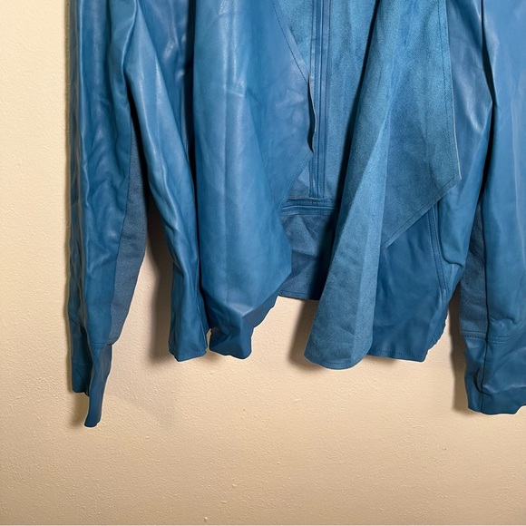INC International Concepts Vegan Leather Draped Front Jacket Blue M - Picture 4 of 13